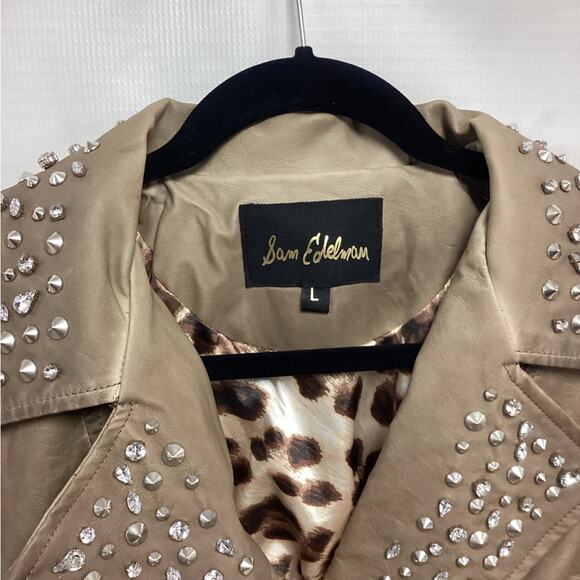 Sam Edelman Studded Brown Moto Faux Leather Jacket Size L - Picture 6 of 8